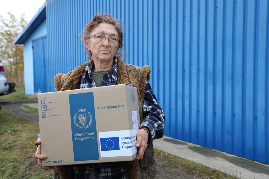 Alla and her husband returned to their home on the frontlines, despite the danger. Today they survive on WFP assistance supported by the EU and other donors. Photo: WFP/Anna Andrusenko